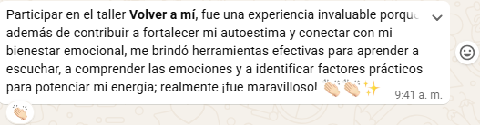 Mensaje de agradecimiento de una paciente, testimonio 7