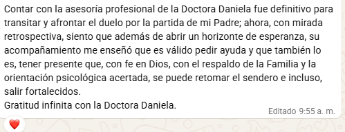 Mensaje de agradecimiento de una paciente, testimonio 6